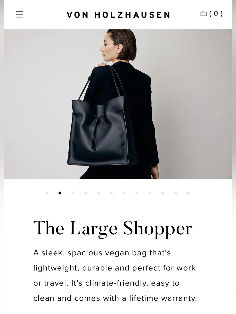 Von Holzhausen Vegan Leather Large Shopper Black Tote Bag | Made In Italy - Picture 7 of 7